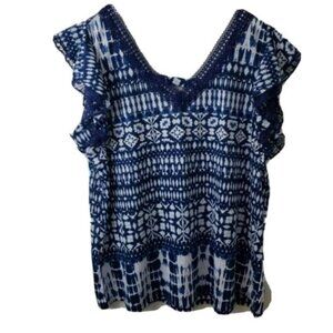 Bobbie Brooks Blue Crochet Lace V neck Lightweight Blouse Plus Size 2X